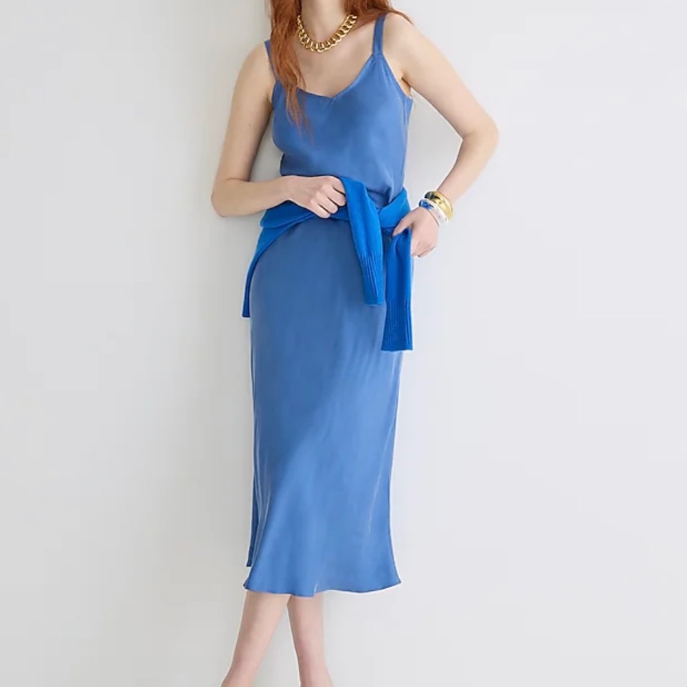 EUC J. Crew Gwyneth V-neck slip dress in cupro blend - Delphinium Blue